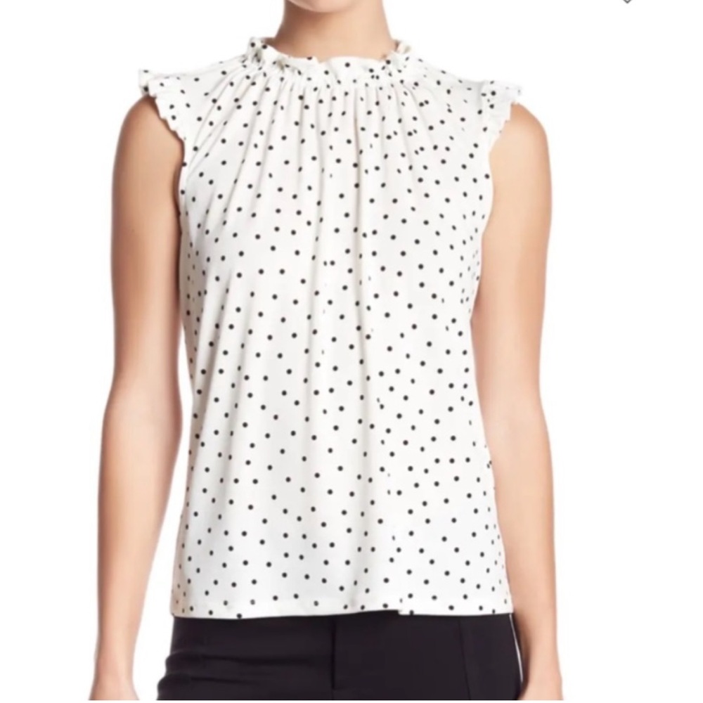 Adrianna Pappell Ruffle Mock Neck Polka Dot Tank NWT